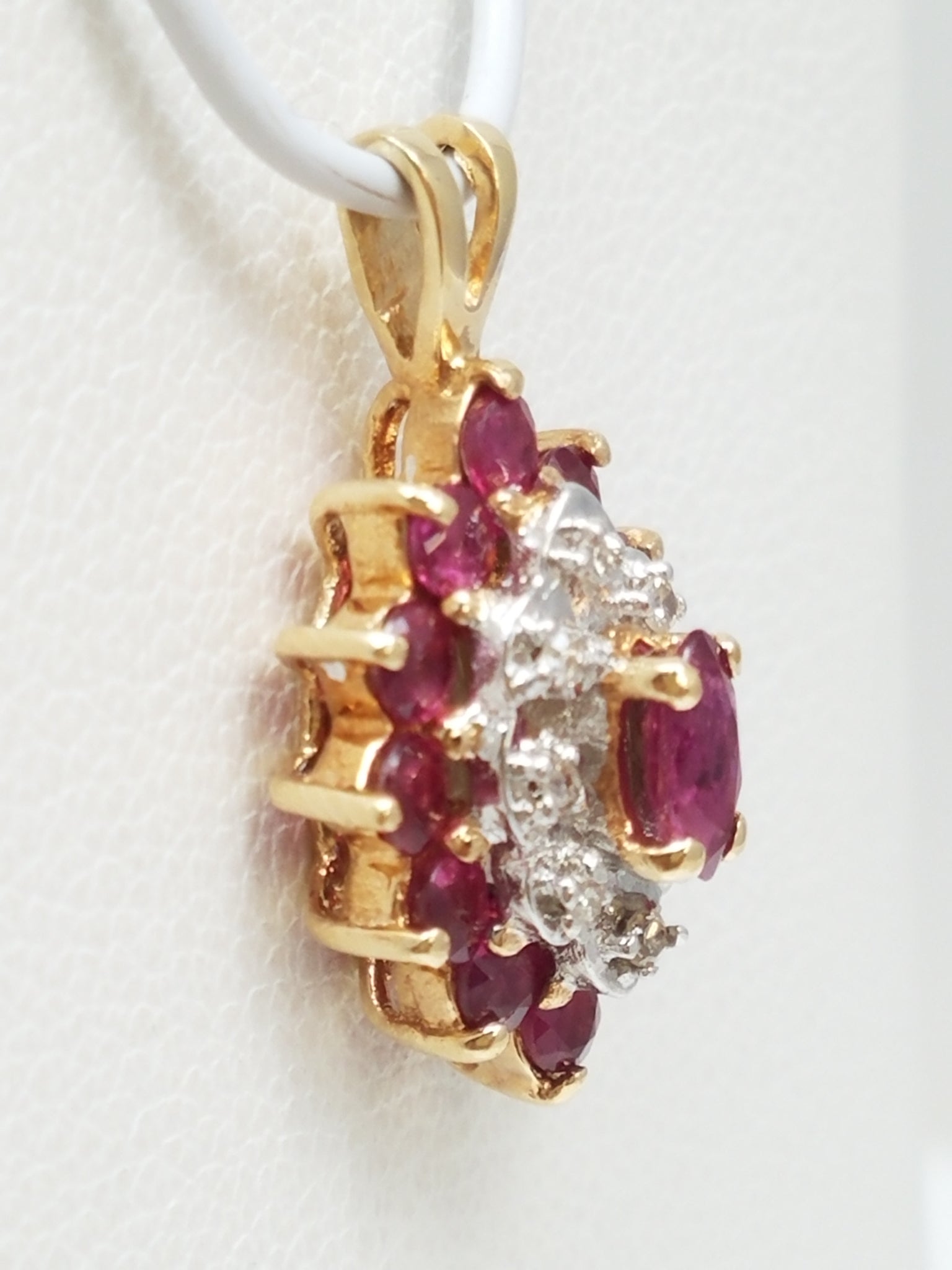 Dainty 10k Yellow Gold Natural Ruby Diamond Pendant