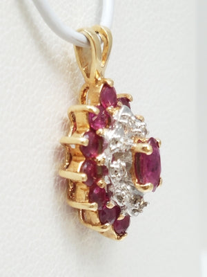 Dainty 10k Yellow Gold Natural Ruby Diamond Pendant