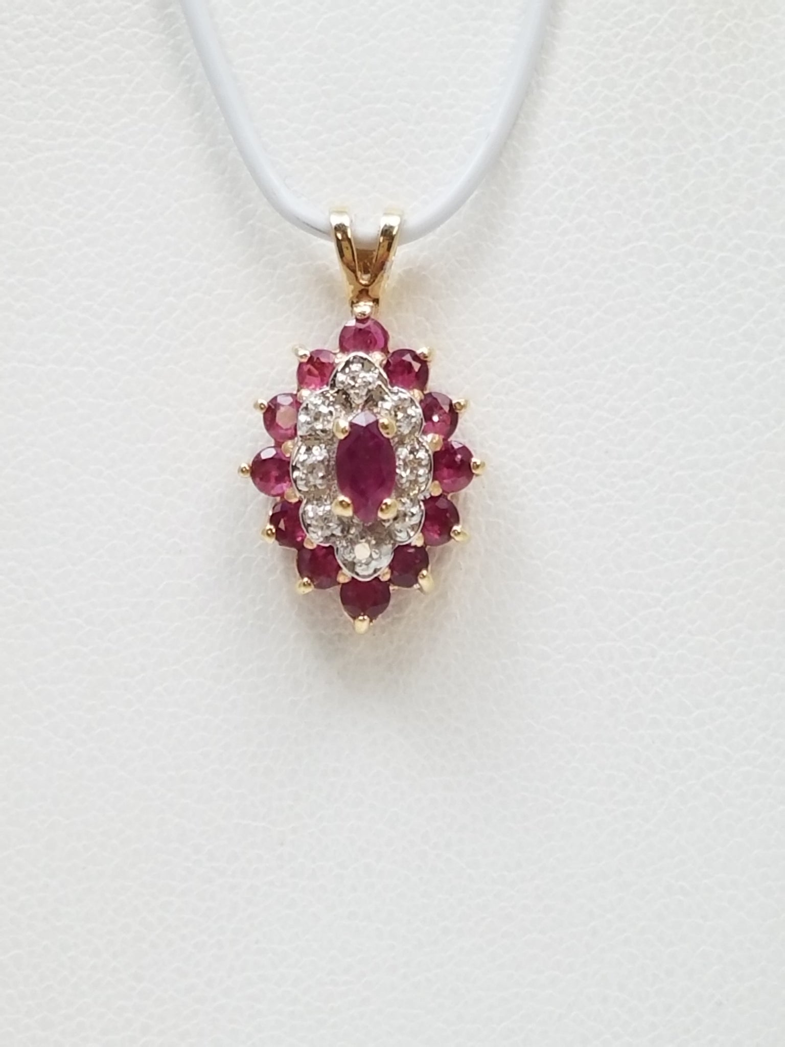 Dainty 10k Yellow Gold Natural Ruby Diamond Pendant