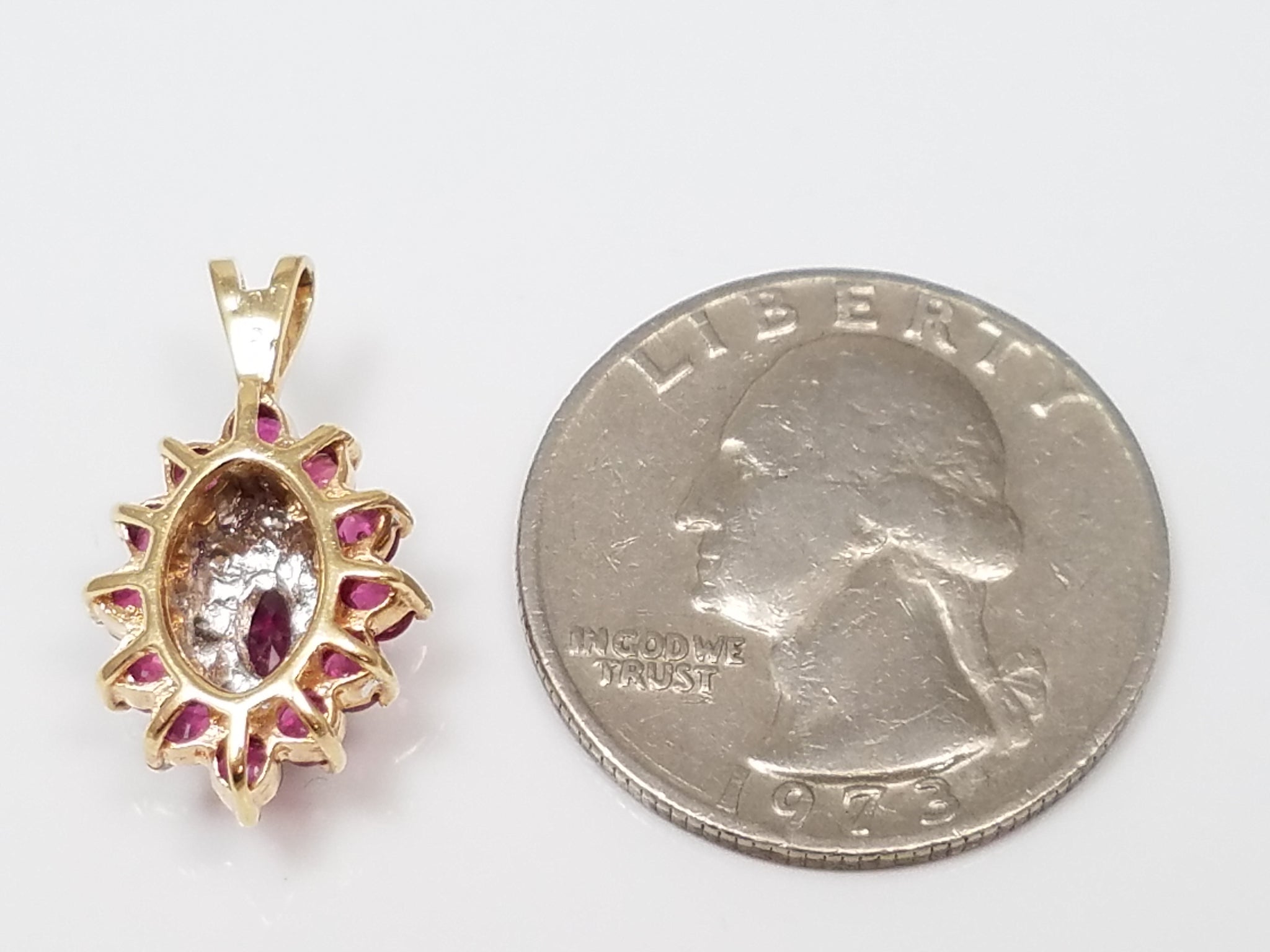 Dainty 10k Yellow Gold Natural Ruby Diamond Pendant