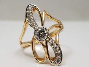 Two Tone 14k Gold Diamond Crossover Ring