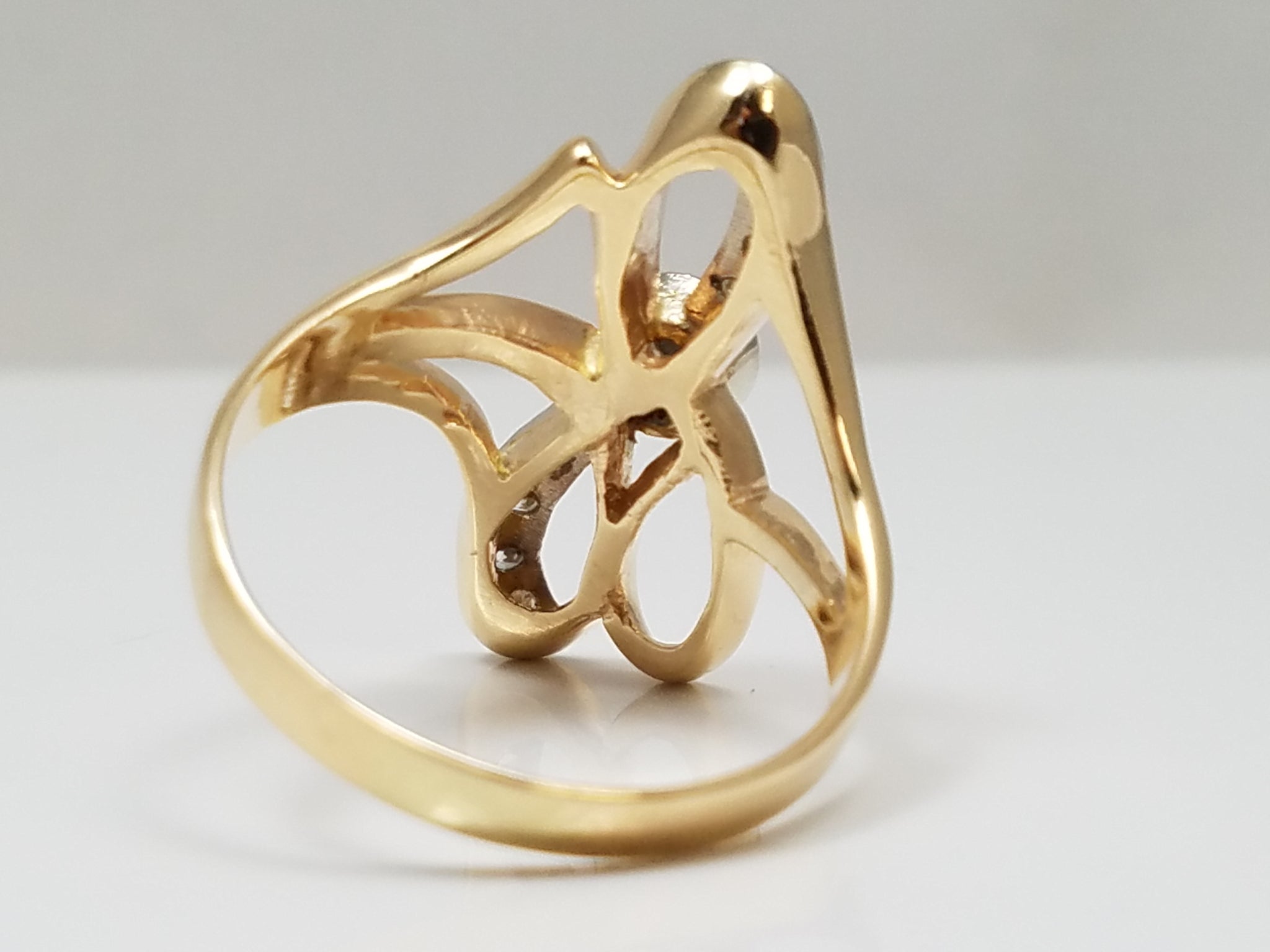 Two Tone 14k Gold Diamond Crossover Ring