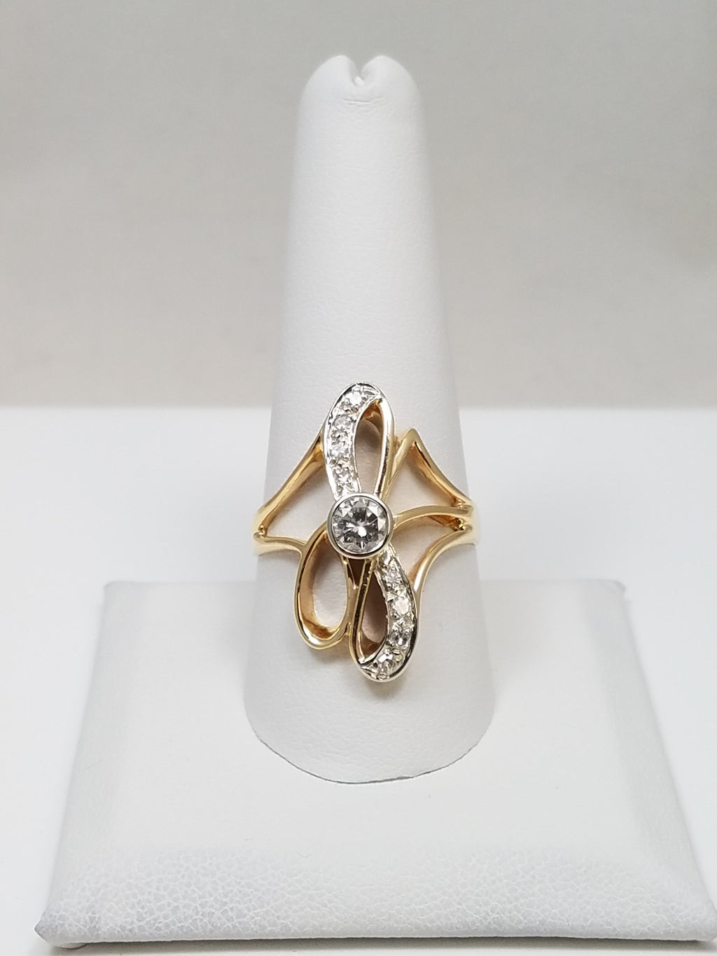 Two Tone 14k Gold Diamond Crossover Ring