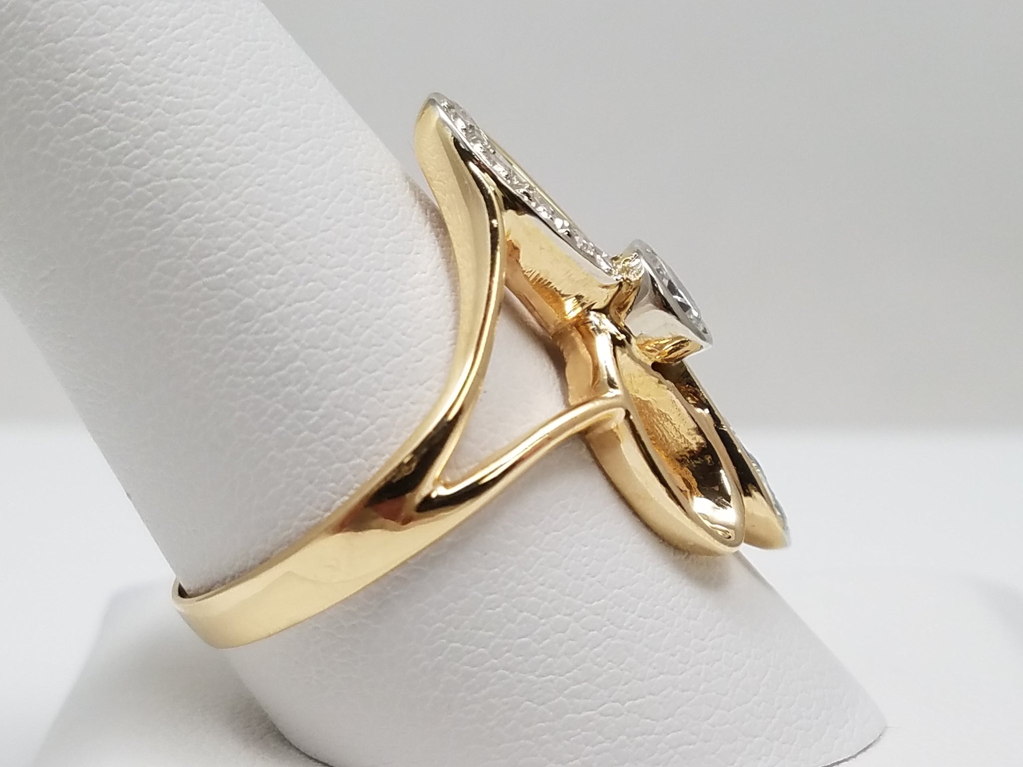 Two Tone 14k Gold Diamond Crossover Ring