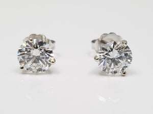 Superior 2.18ctw IGI Certified Lab Grown Diamond 14k White Gold Solitaire Earrings