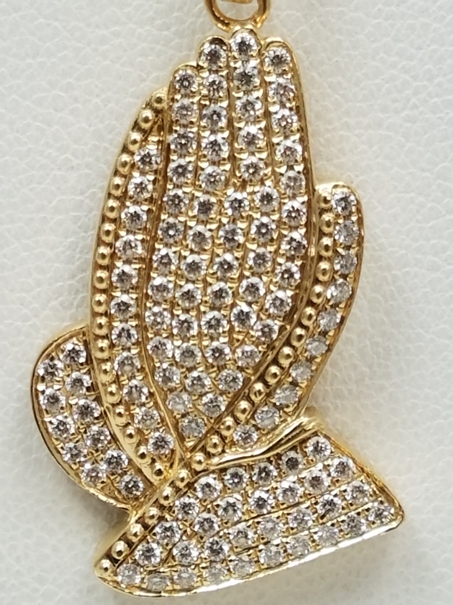 Glorious 14k Yellow Gold Natural Diamond Praying Hands Pendant
