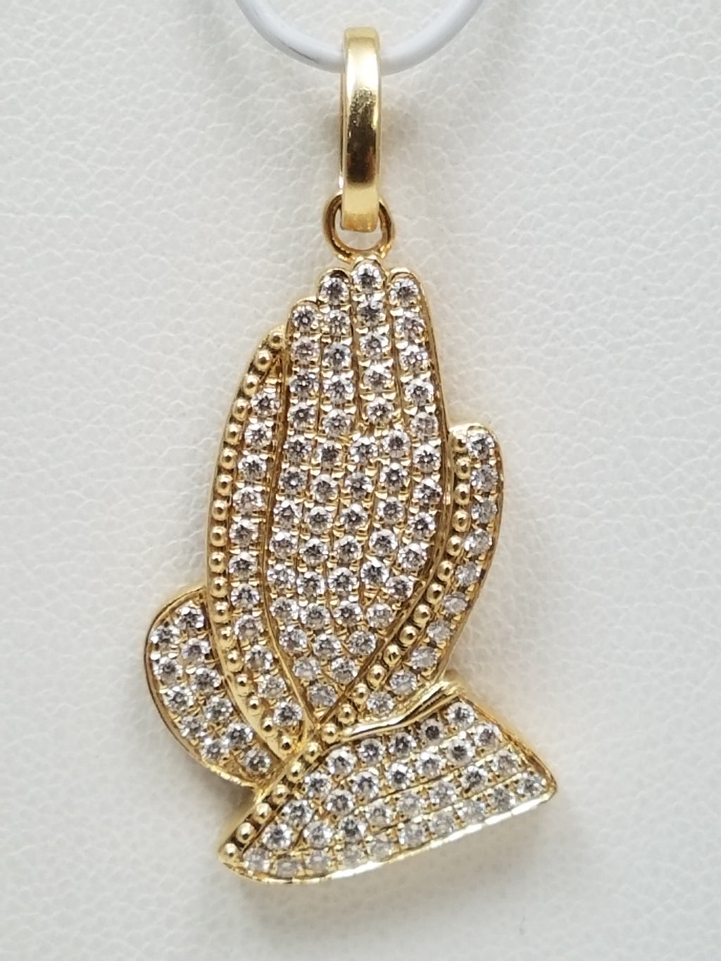 Glorious 14k Yellow Gold Natural Diamond Praying Hands Pendant