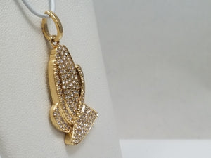 Glorious 14k Yellow Gold Natural Diamond Praying Hands Pendant
