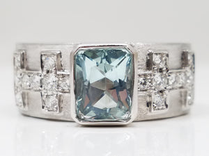 New! 14k White Gold Natural Aquamarine + Diamond Ring