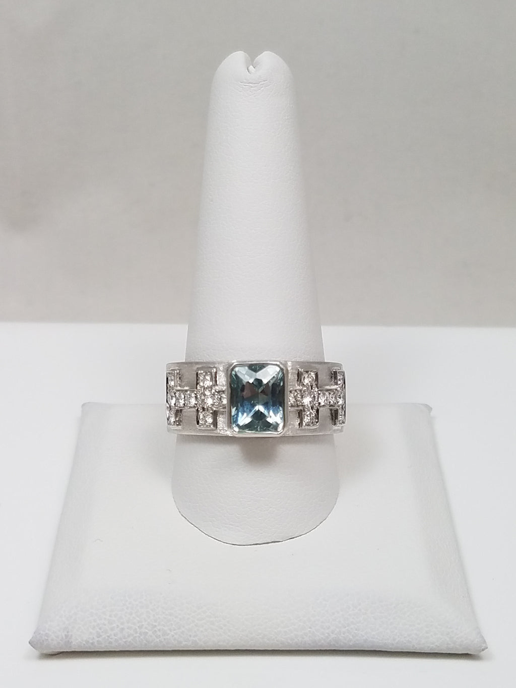 New! 14k White Gold Natural Aquamarine + Diamond Ring
