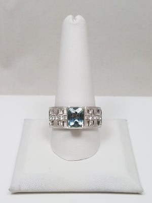 New! 14k White Gold Natural Aquamarine + Diamond Ring