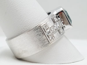 New! 14k White Gold Natural Aquamarine + Diamond Ring