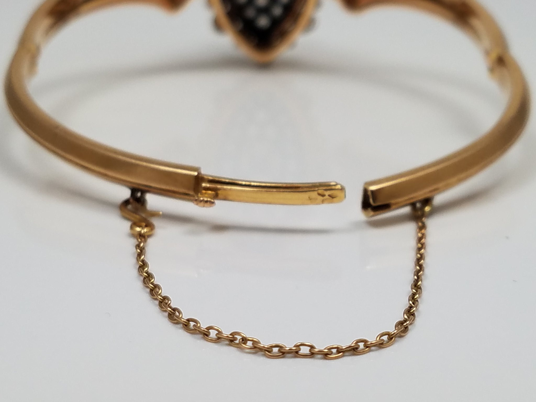 Stunning 1850-1890's 18k Yellow Gold Pearl Diamond Bangle Bracelet
