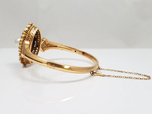 Stunning 1850-1890's 18k Yellow Gold Pearl Diamond Bangle Bracelet
