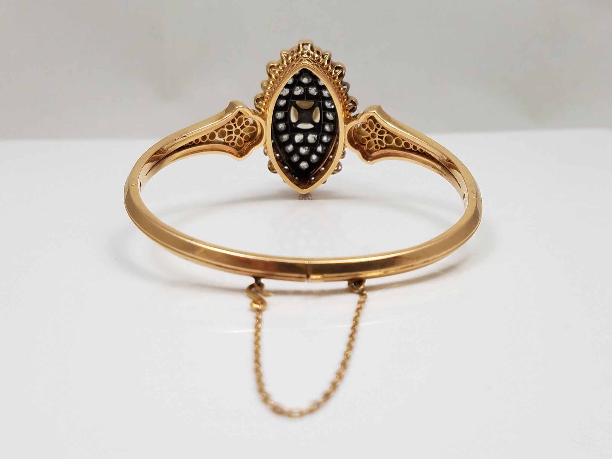 Stunning 1850-1890's 18k Yellow Gold Pearl Diamond Bangle Bracelet