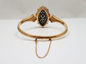 Stunning 1850-1890's 18k Yellow Gold Pearl Diamond Bangle Bracelet