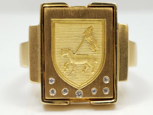 Men's Striking 18k Yellow Gold Natural Diamond Intaglio Wax Seal Ring