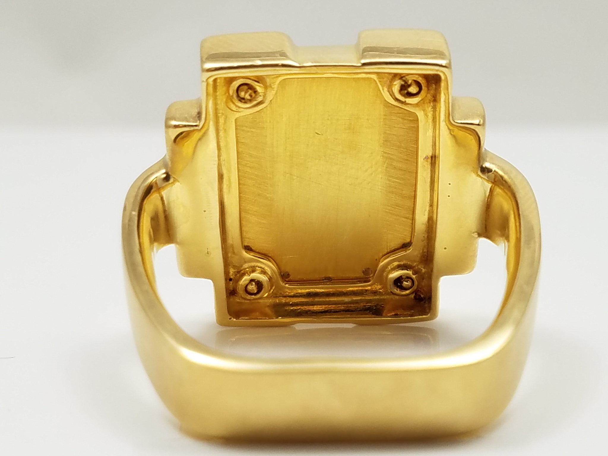 Men's Striking 18k Yellow Gold Natural Diamond Intaglio Wax Seal Ring