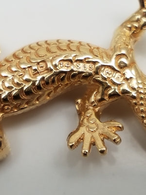 Cute 3D 14k Yellow Gold Lizard Pendant