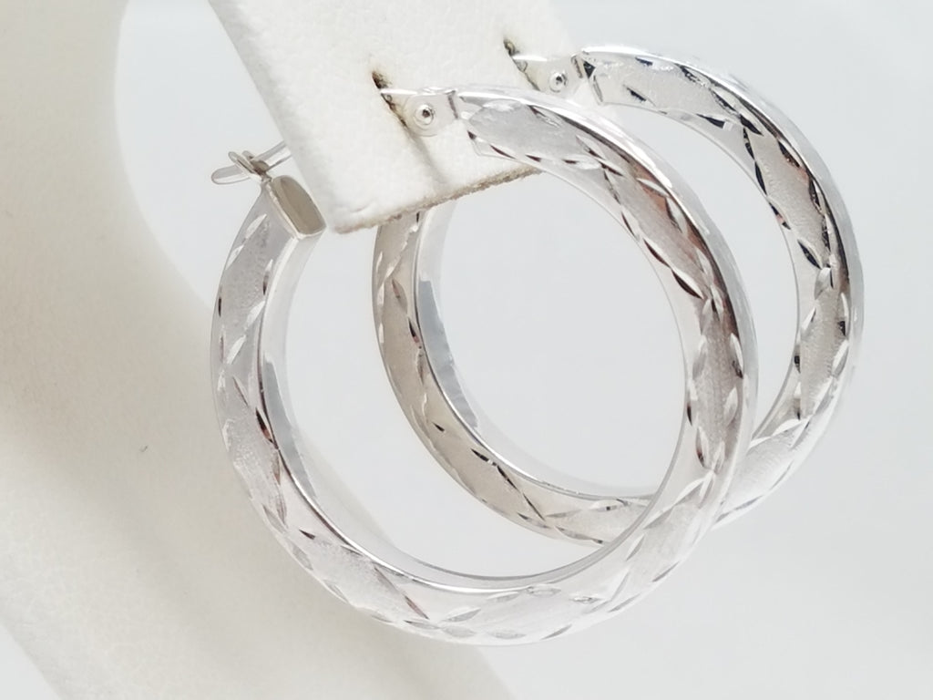 14k White Gold Hollow Hoop Earrings