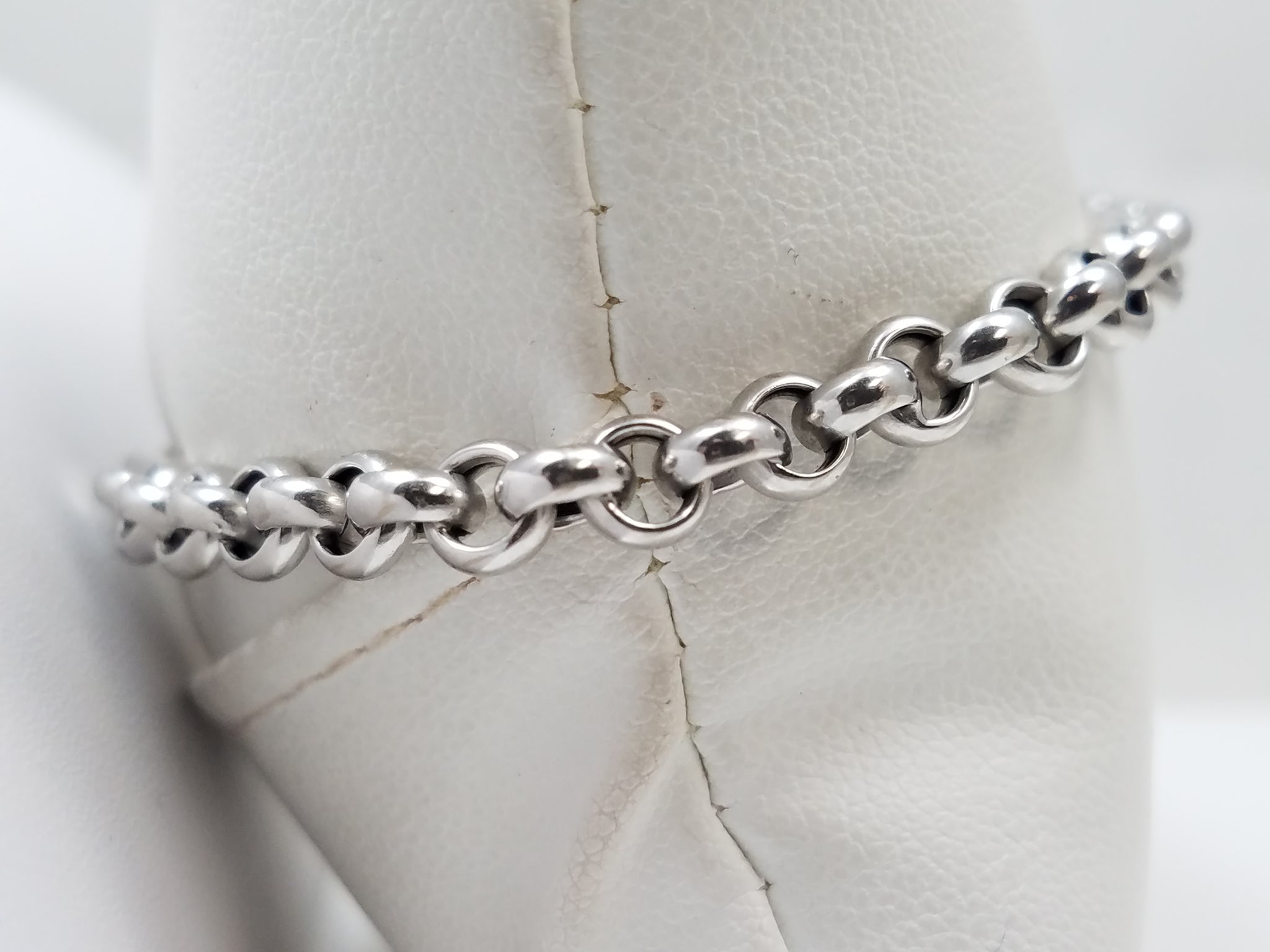 Bold 7.25" 14k White Gold Rolo Link Bracelet