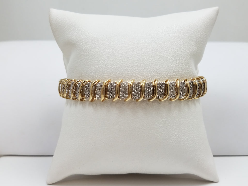 Showy 10k Two Tone Gold 7" Natural Diamond Tennis Bracelet