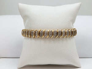 Showy 10k Two Tone Gold 7" Natural Diamond Tennis Bracelet