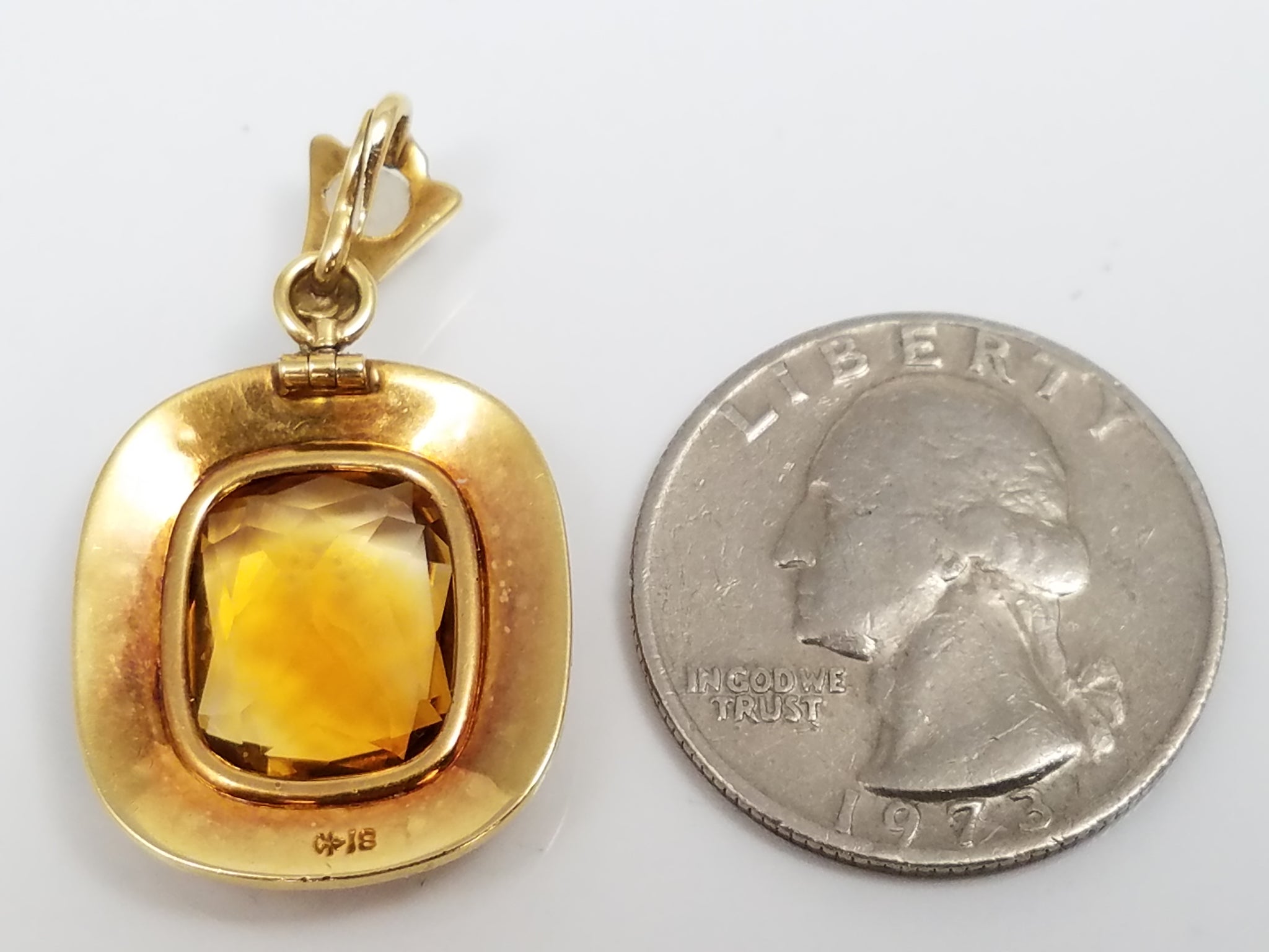 Vintage Citrine Seed Pearl 18k Yellow Gold Pendant