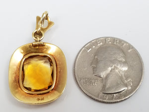 Vintage Citrine Seed Pearl 18k Yellow Gold Pendant