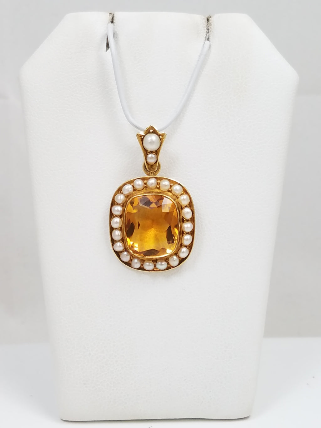 Vintage Citrine Seed Pearl 18k Yellow Gold Pendant