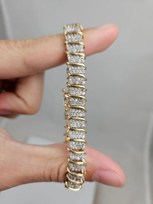 Showy 10k Two Tone Gold 7" Natural Diamond Tennis Bracelet