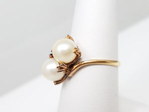 Vintage Double Pearl 18k Yellow Gold Ring