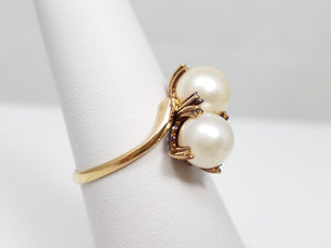 Vintage Double Pearl 18k Yellow Gold Ring