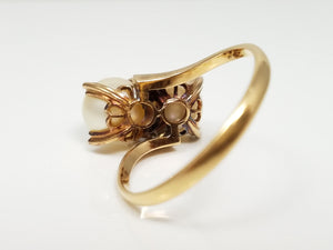 Vintage Double Pearl 18k Yellow Gold Ring