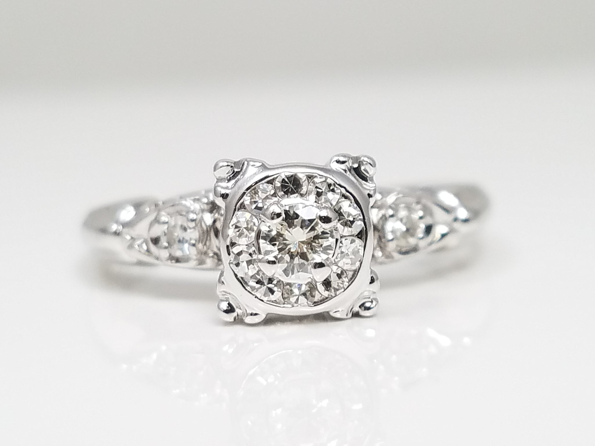 14k White Gold Natural Diamond Engagement Ring