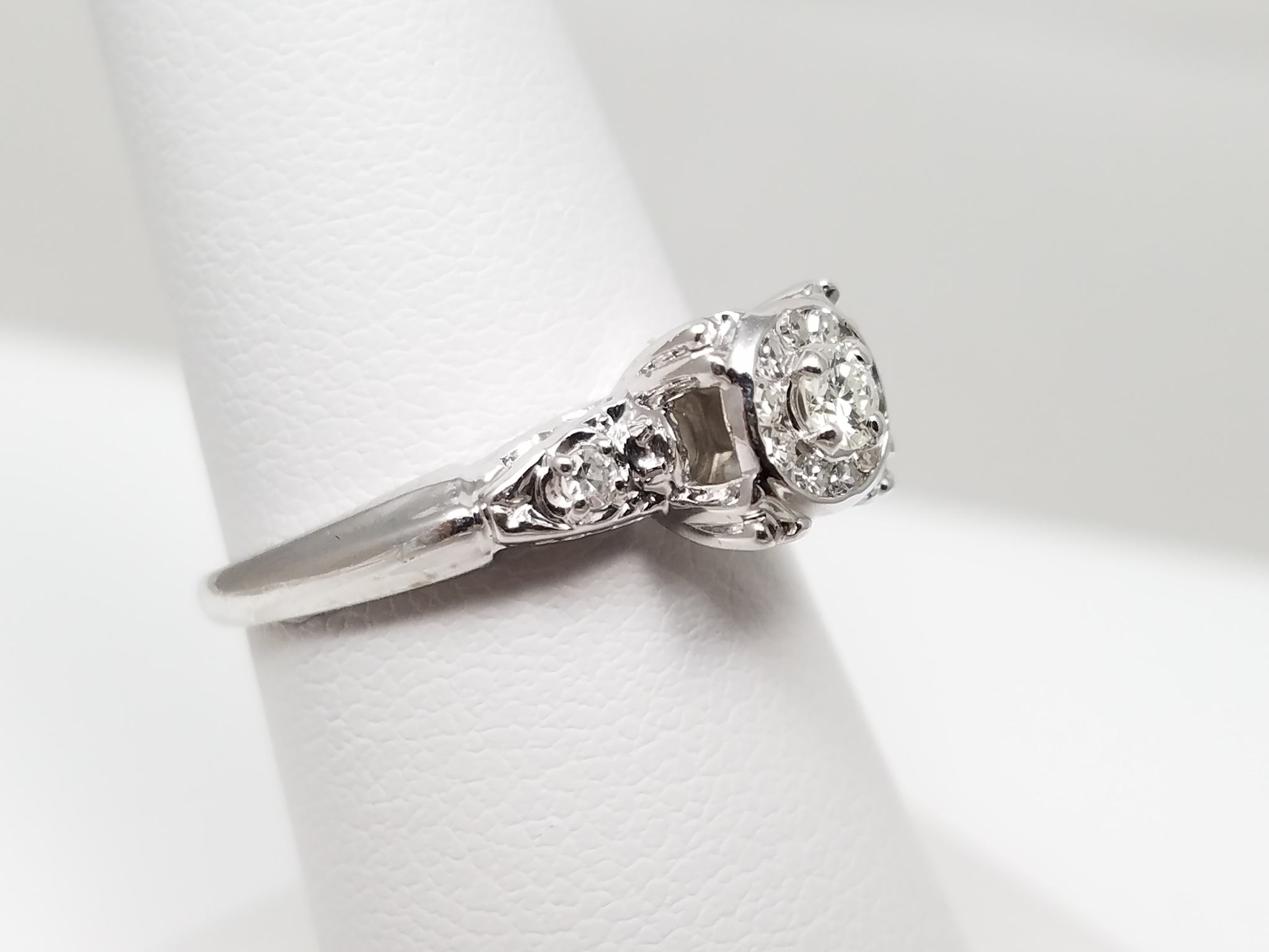 14k White Gold Natural Diamond Engagement Ring