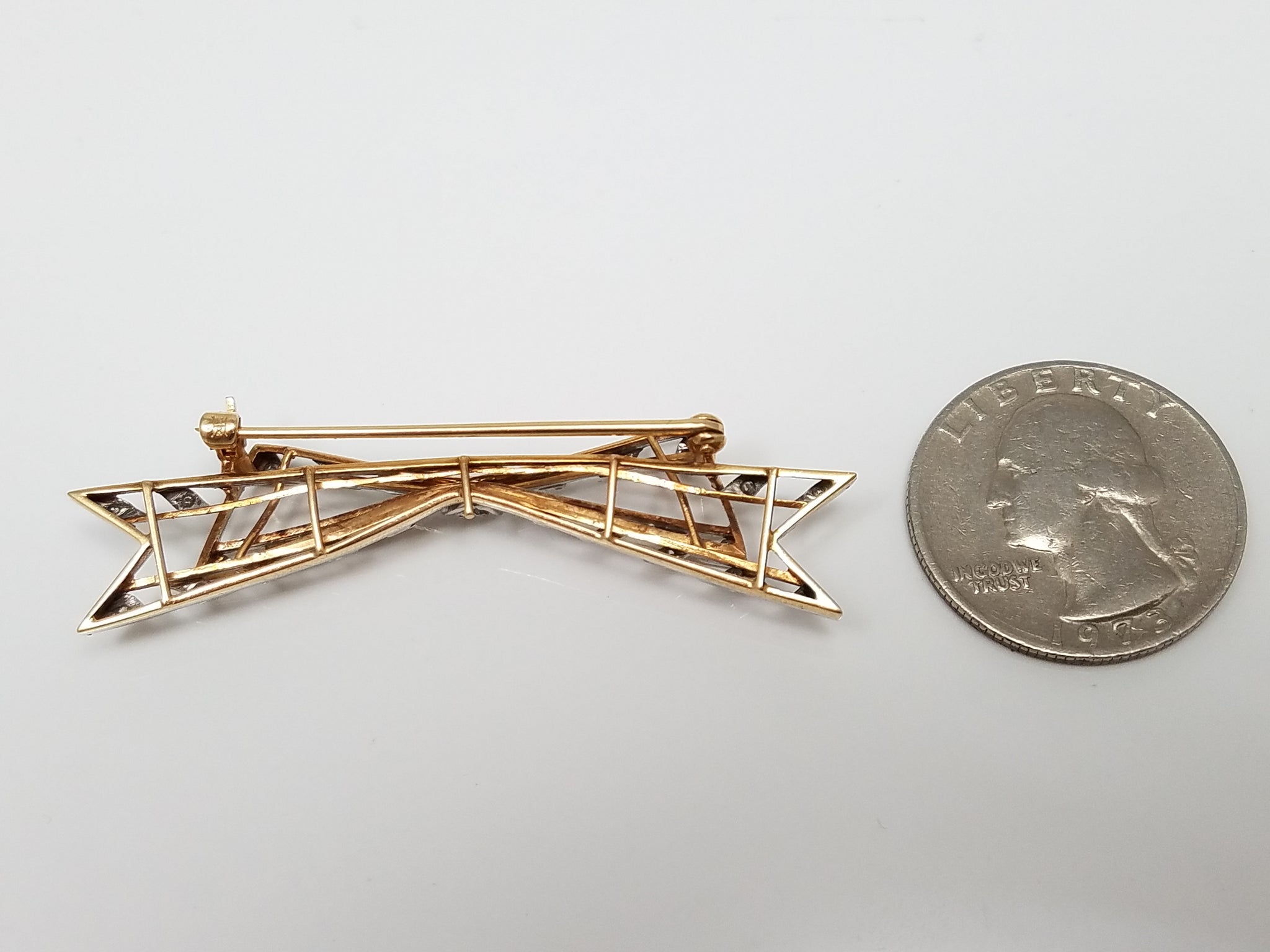 *To Restore* Art Deco 14k Yellow Gold/Platinum Natural Diamond Bow Pin
