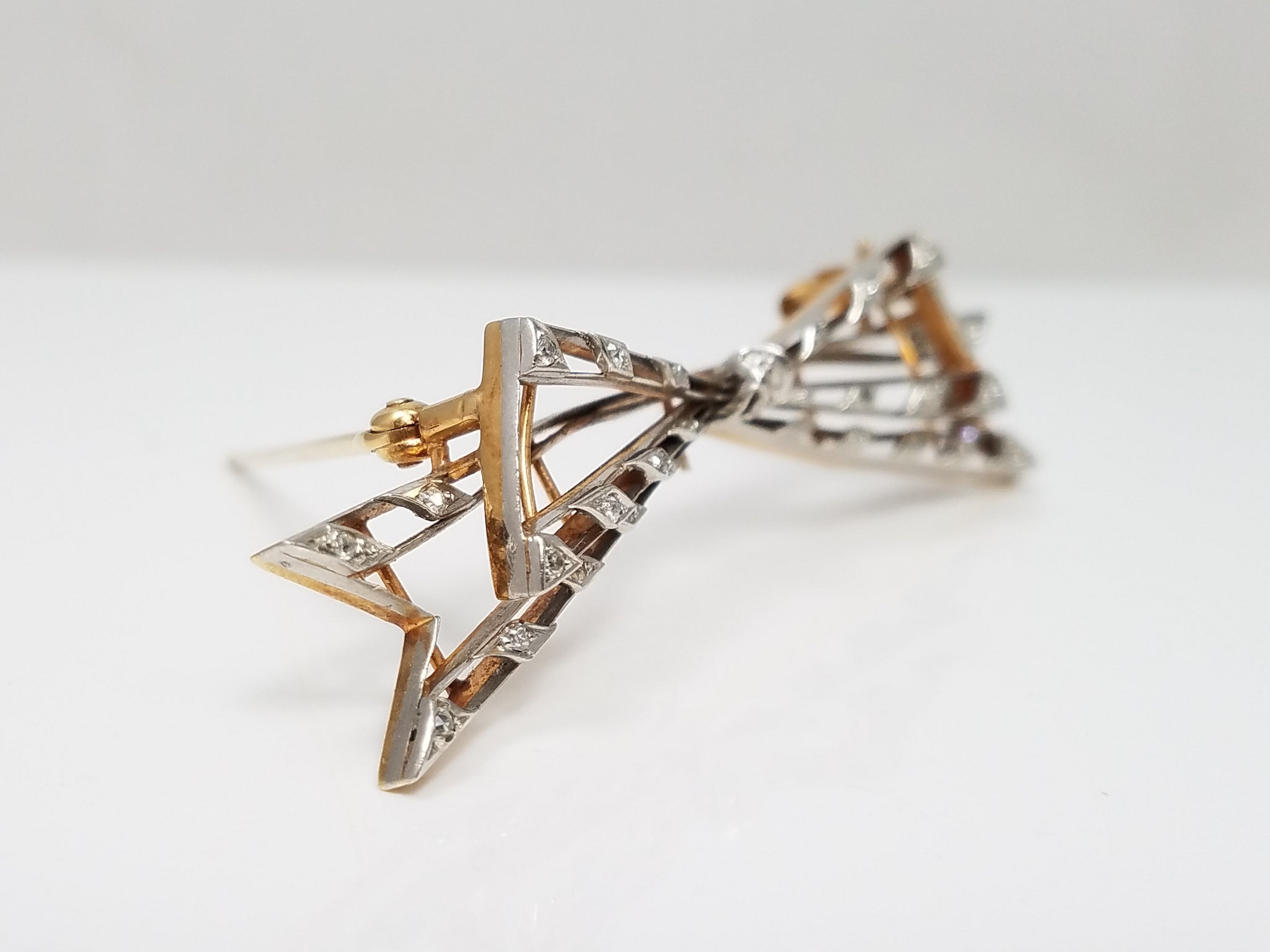 *To Restore* Art Deco 14k Yellow Gold/Platinum Natural Diamond Bow Pin