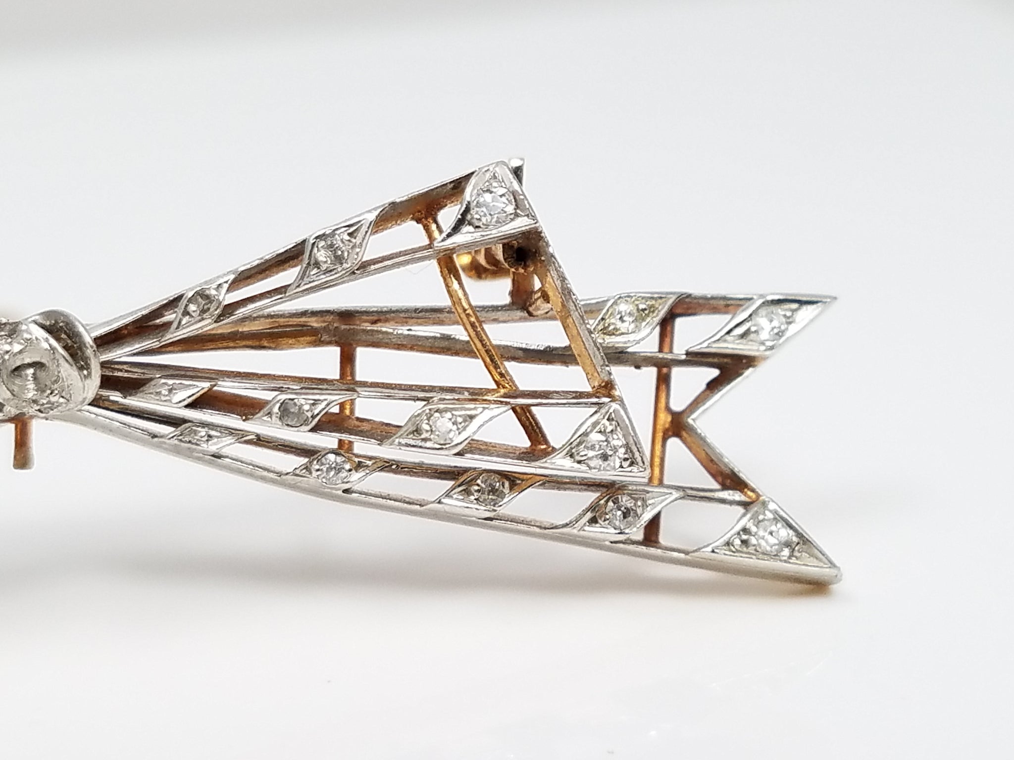 *To Restore* Art Deco 14k Yellow Gold/Platinum Natural Diamond Bow Pin