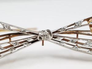 *To Restore* Art Deco 14k Yellow Gold/Platinum Natural Diamond Bow Pin