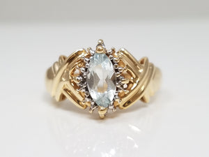 Magical 10k Yellow Gold Natural Aquamarine Diamond Ring