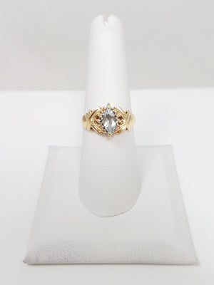 Magical 10k Yellow Gold Natural Aquamarine Diamond Ring