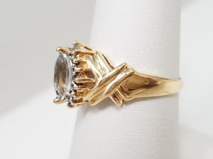 Magical 10k Yellow Gold Natural Aquamarine Diamond Ring