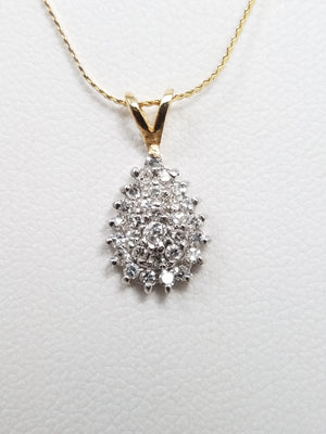 14k Yellow Gold Natural Diamond Cluster Pendant Necklace