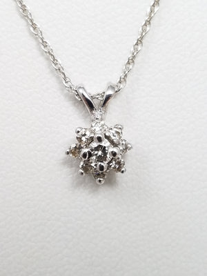 Scintillating 18" 14k White Gold Natural Diamond Cluster Pendant Necklace