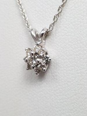 Scintillating 18" 14k White Gold Natural Diamond Cluster Pendant Necklace