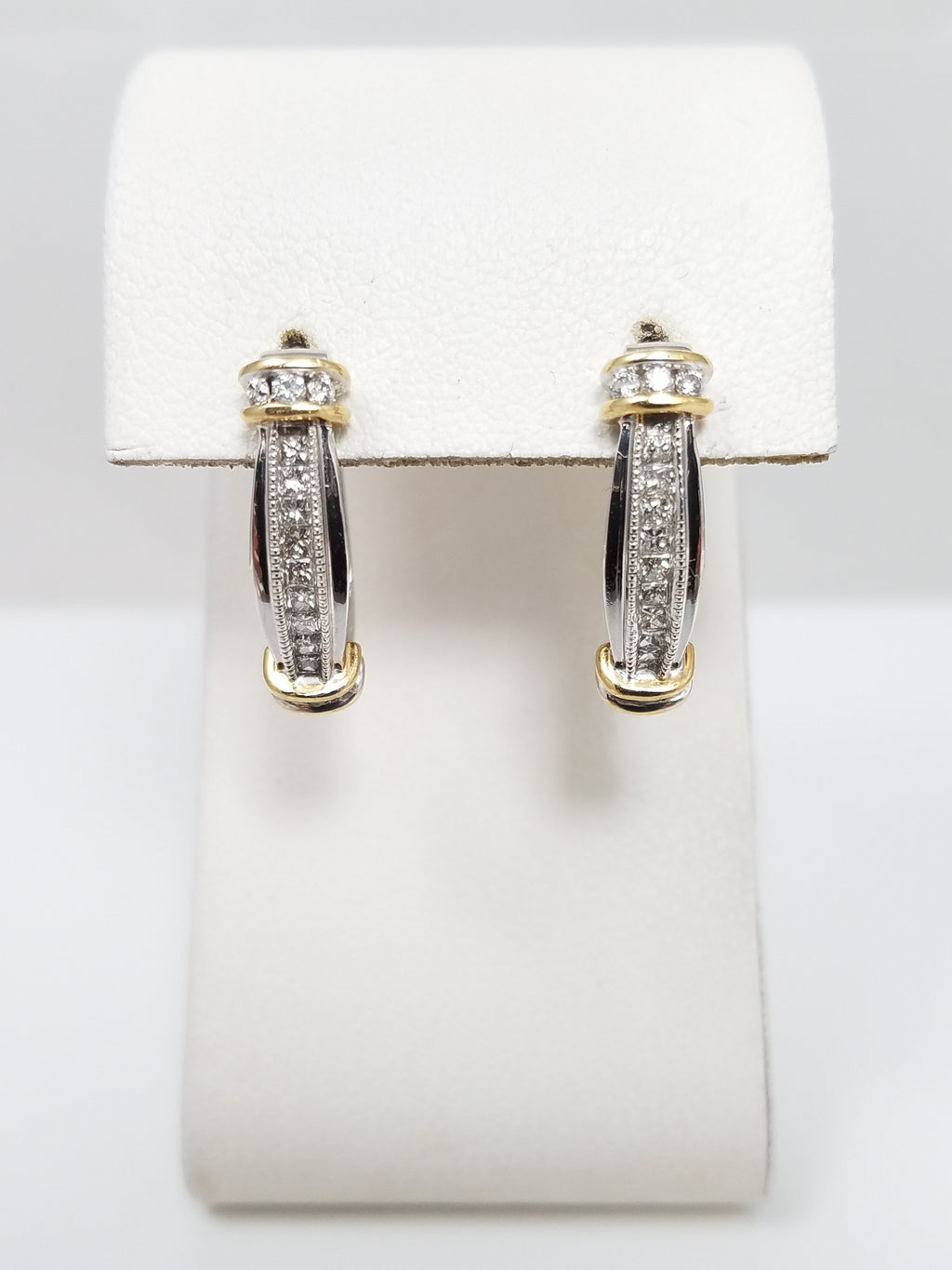 Elegant 14k Two Tone Gold .50ctw Natural Diamond Elongated Hoop Earrings