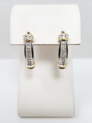 Elegant 14k Two Tone Gold .50ctw Natural Diamond Elongated Hoop Earrings