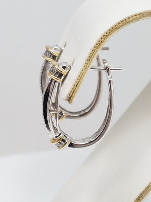 Elegant 14k Two Tone Gold .50ctw Natural Diamond Elongated Hoop Earrings