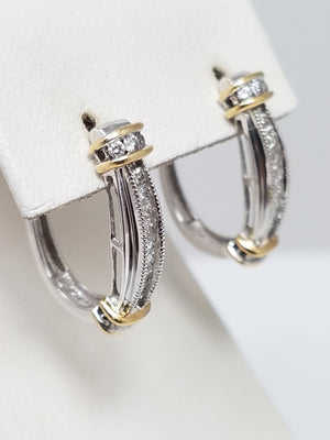 Elegant 14k Two Tone Gold .50ctw Natural Diamond Elongated Hoop Earrings